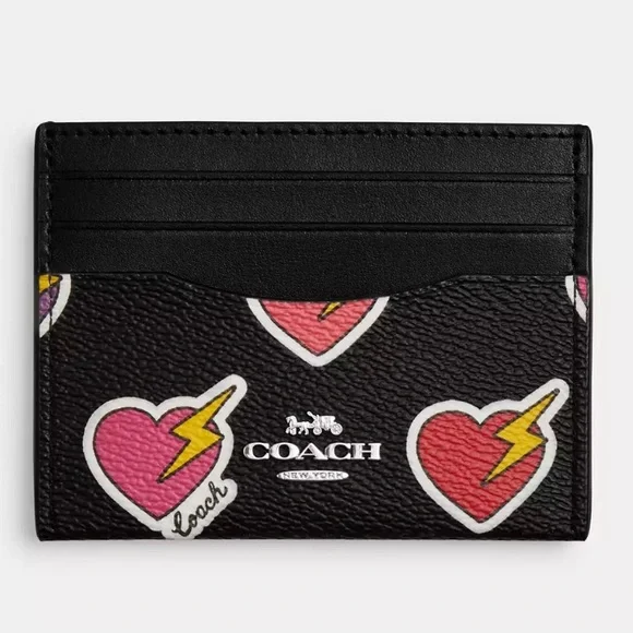 Coach Slim Id Card Case With Heart Bolt Print nwt in packaging - Picture 1 of 4